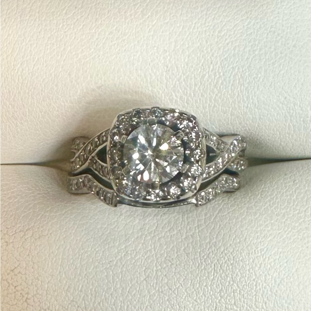 Exquisite Vintage 2.1 CTW Diamond Engagement Ring wedding set 14k White Gold